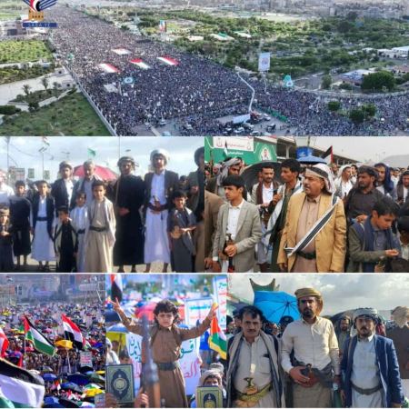 مسيرة كبرى بالعاصمة صنعاء ثباتا مع غزة ورفضا للخذلان مهما كانت جرائم العدو